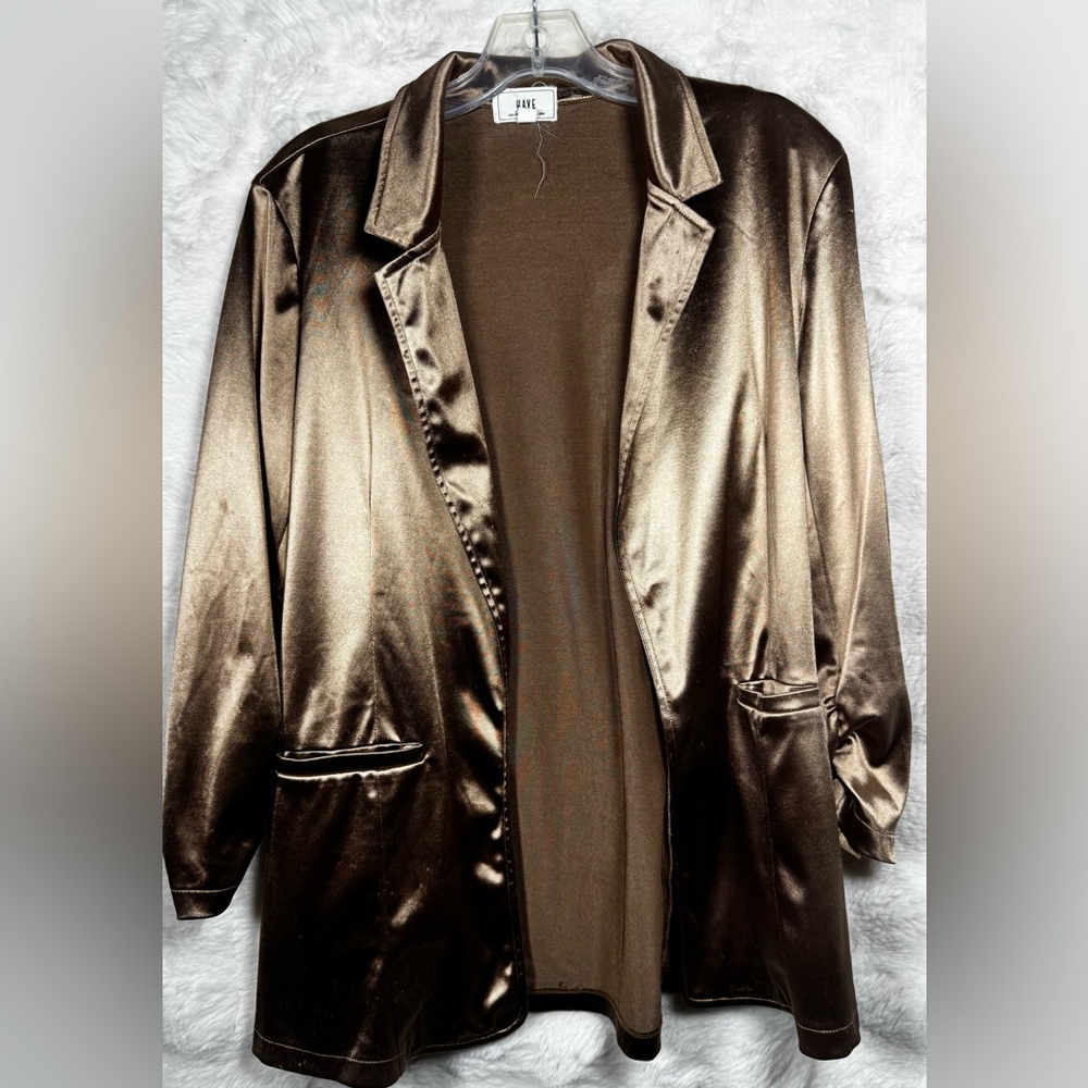 Have Metallic Bronze Satin Longline Blazer Jacket